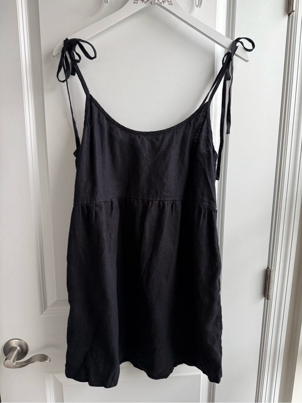 Reformation 100% Linen Tie Shoulder Babydoll Mini Dress Tunic Large Sustainable